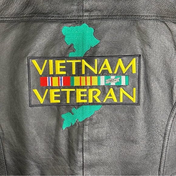 Leather USA Vietnam Veteran Vest - Black - Men’s 2XL Biker Patch - Picture 2 of 12